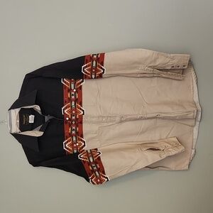 VTG 90’s Rustler Wrangler Aztec Western Pearl Snap Button Up Shirt Large Tall